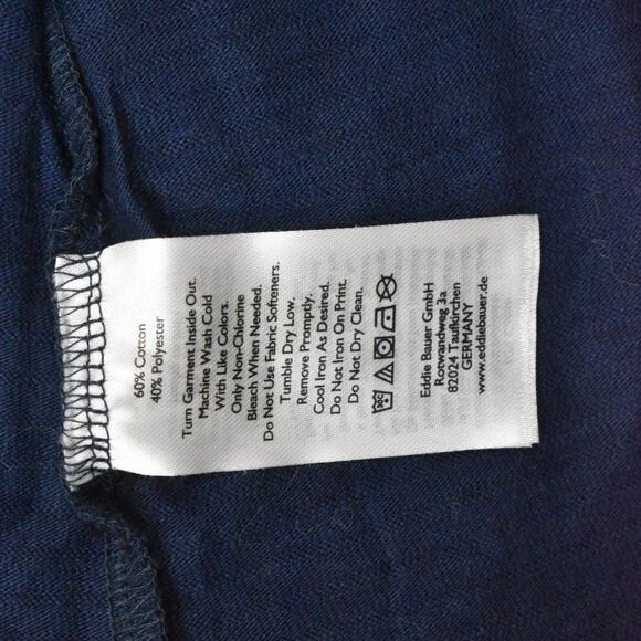 Eddie Bauer Women's Size M Blouse Top Short Sleeve Blue Solid Cotton Round Neck - Picture 8 of 8